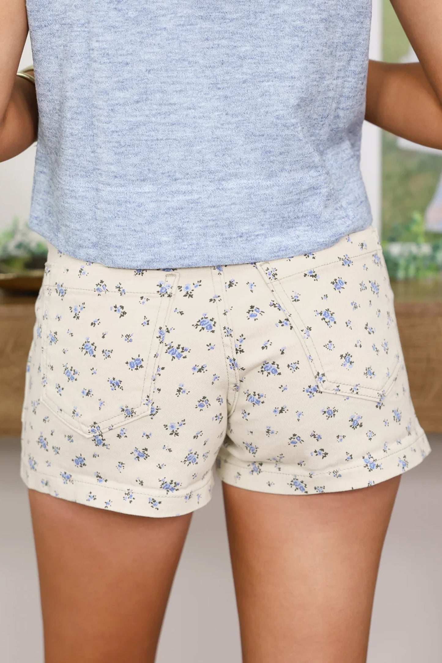 White Floral Denim Shorts