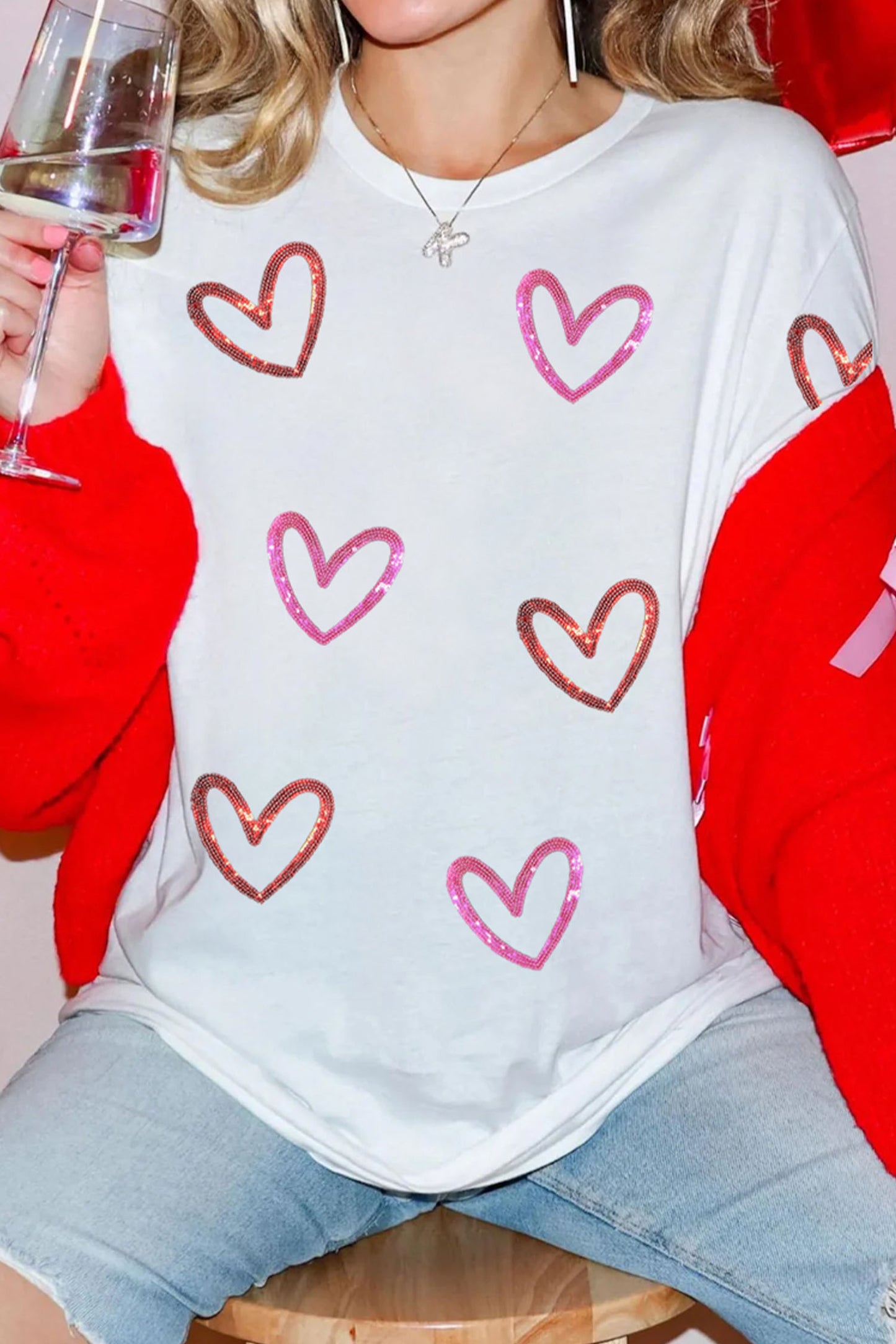 White Sequin Heart Tee