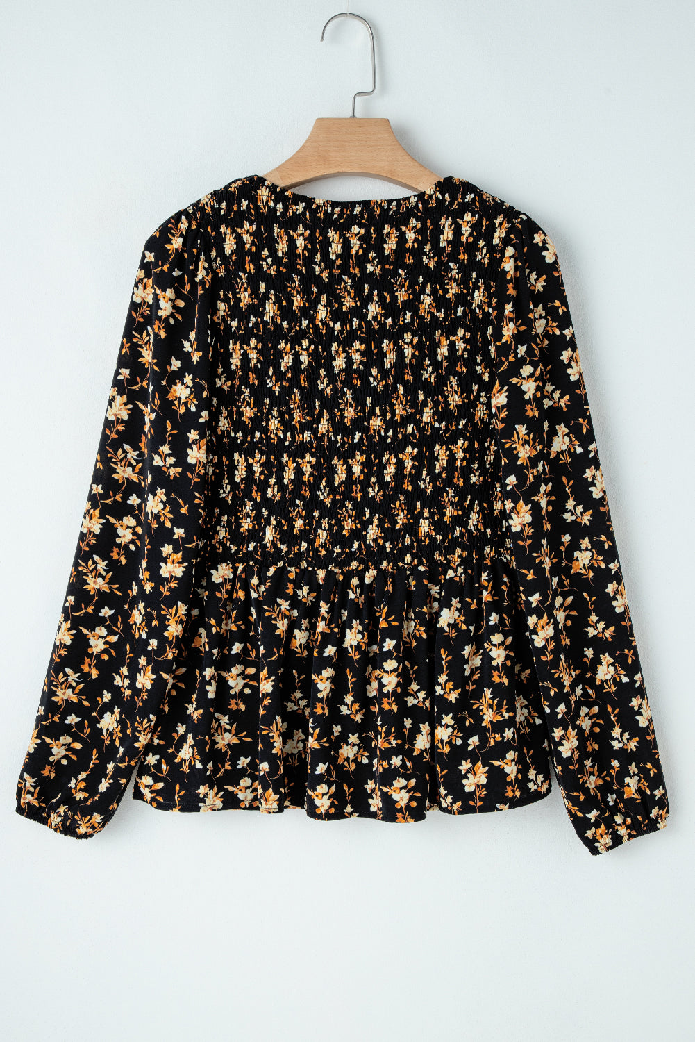 Black Floral Smocked Top