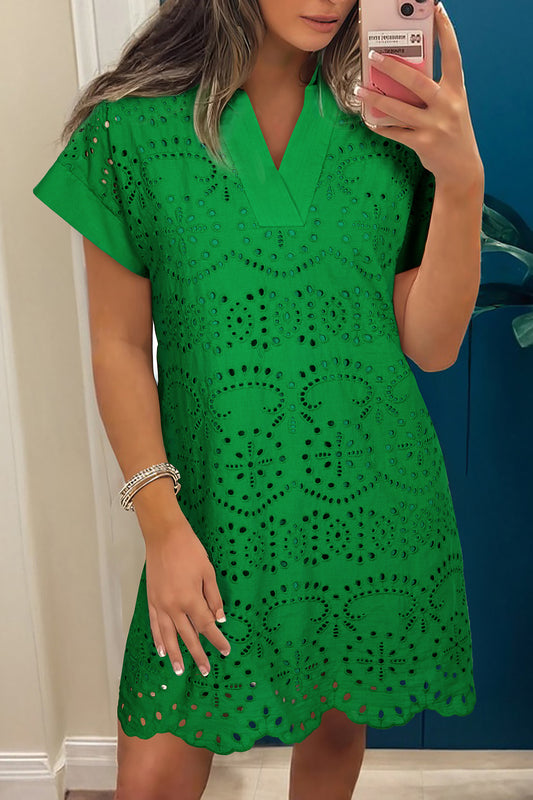 Green Eyelet Shift Dress