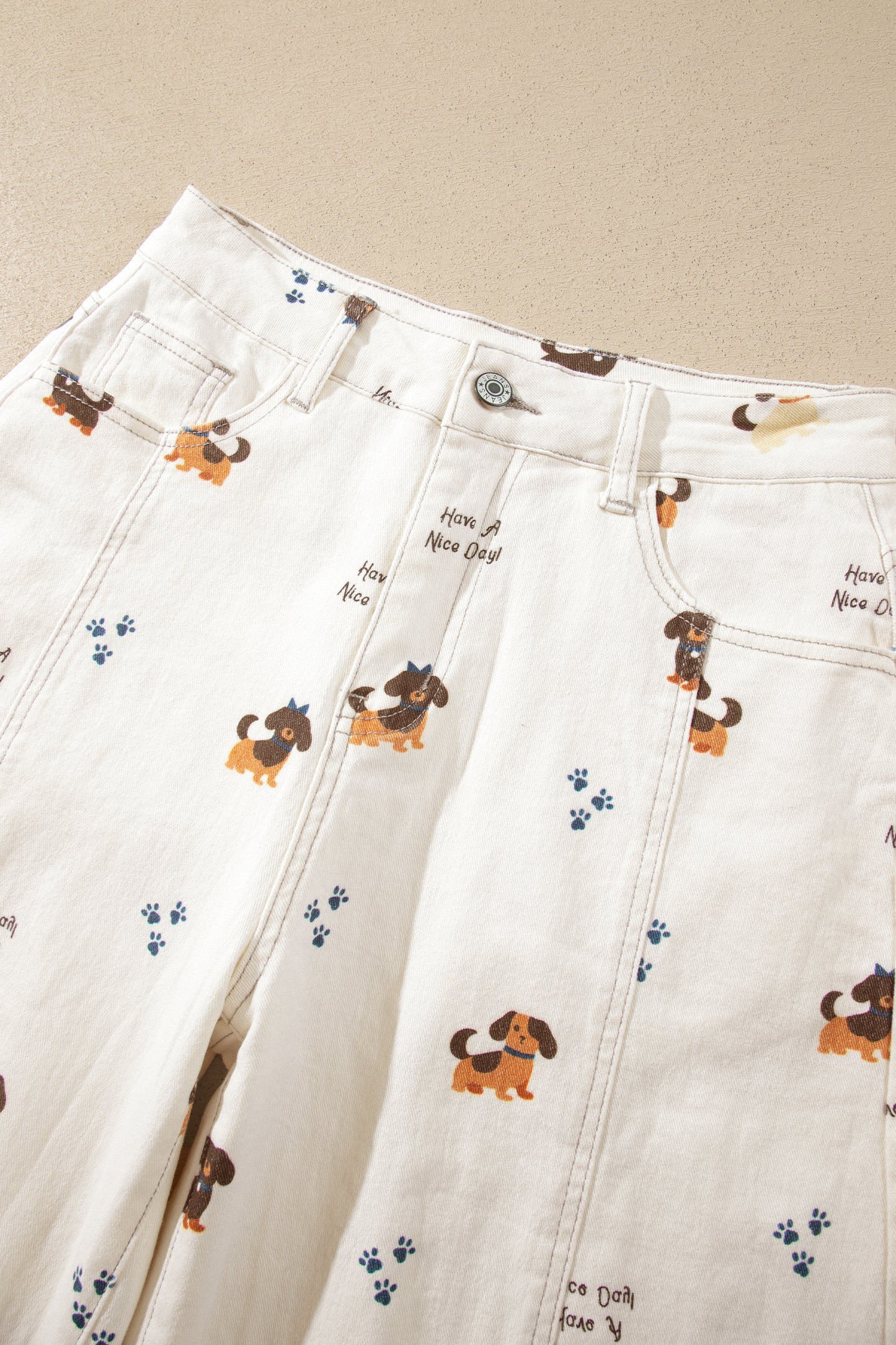 Dog Print Wide Leg Jeans