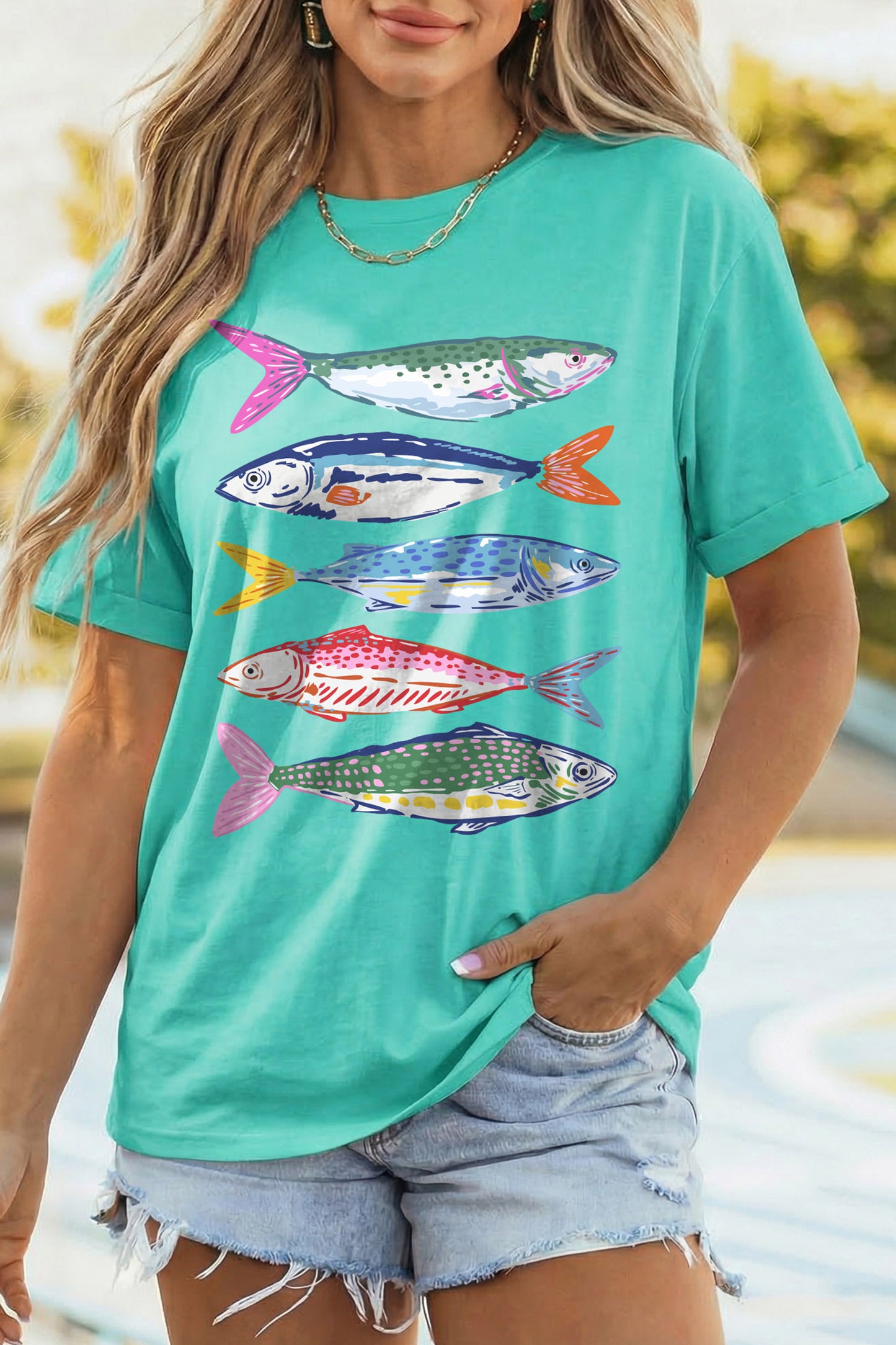 Vibrant Fish Print T Shirt