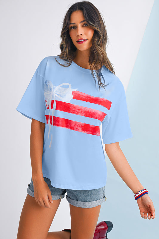 USA Flag and Bow Crewneck Tee