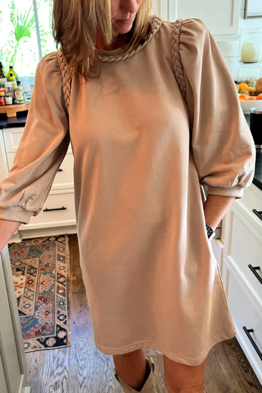 Braided Embellished Puff Sleeve Dress