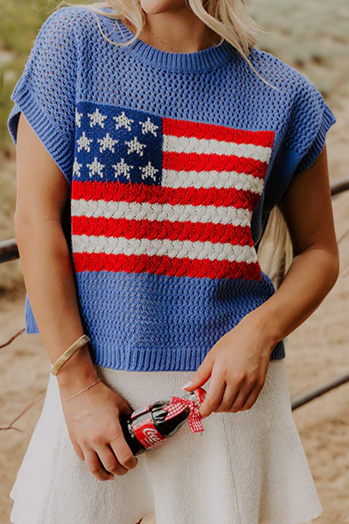 American Flag Short Sleeve Sweater