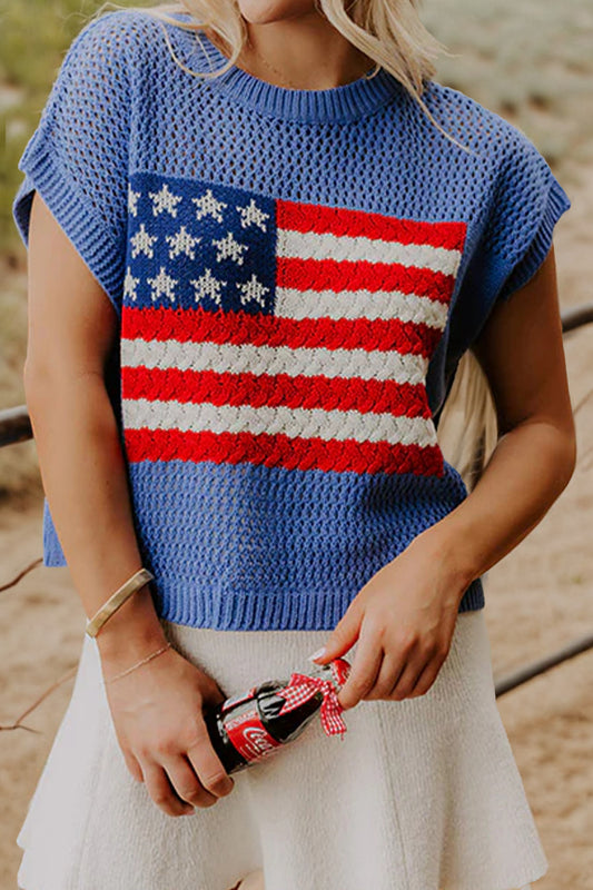 American Flag Short Sleeve Sweater