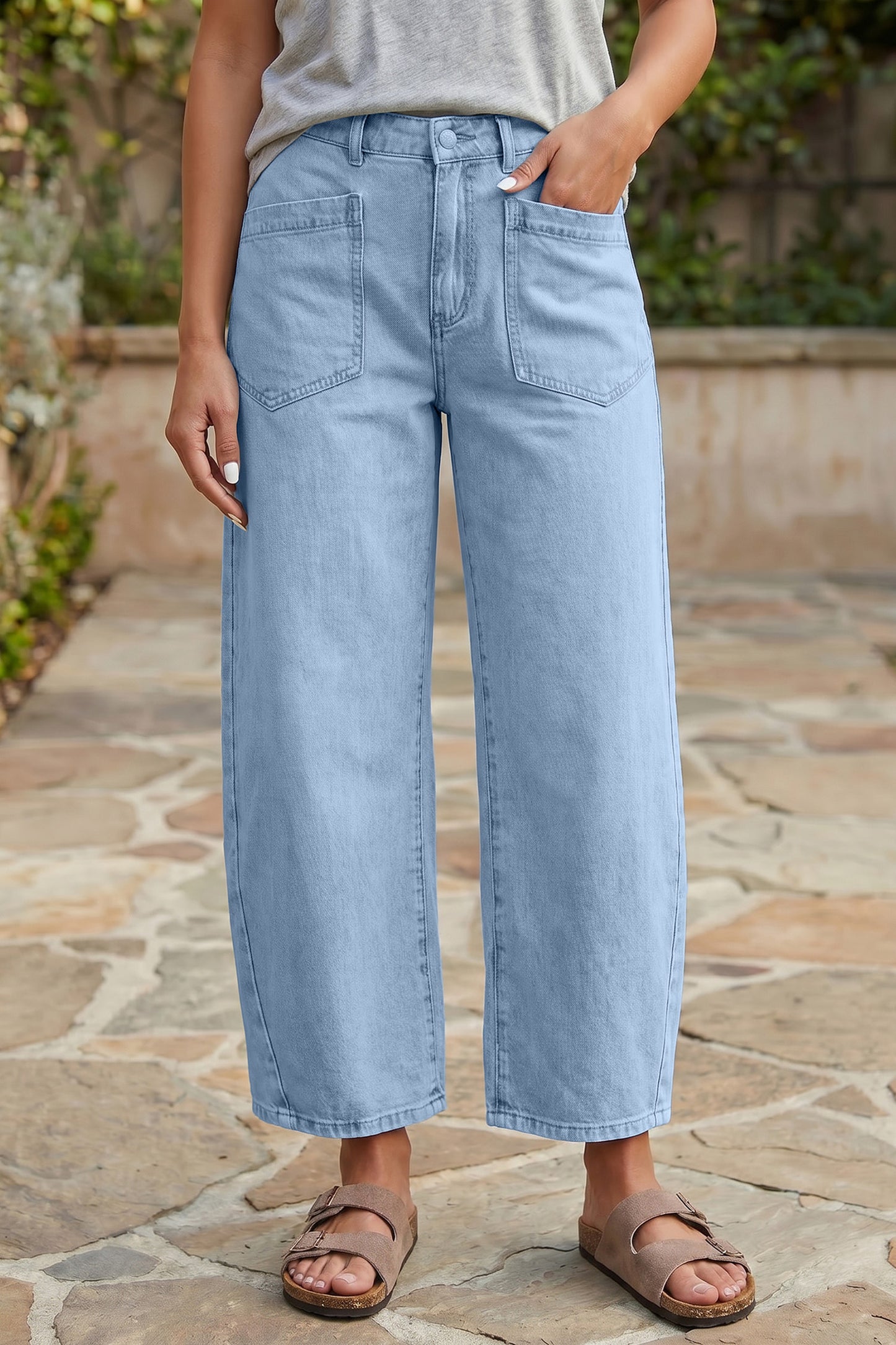 Patch Pocket Ankle-length Barrel Jeans