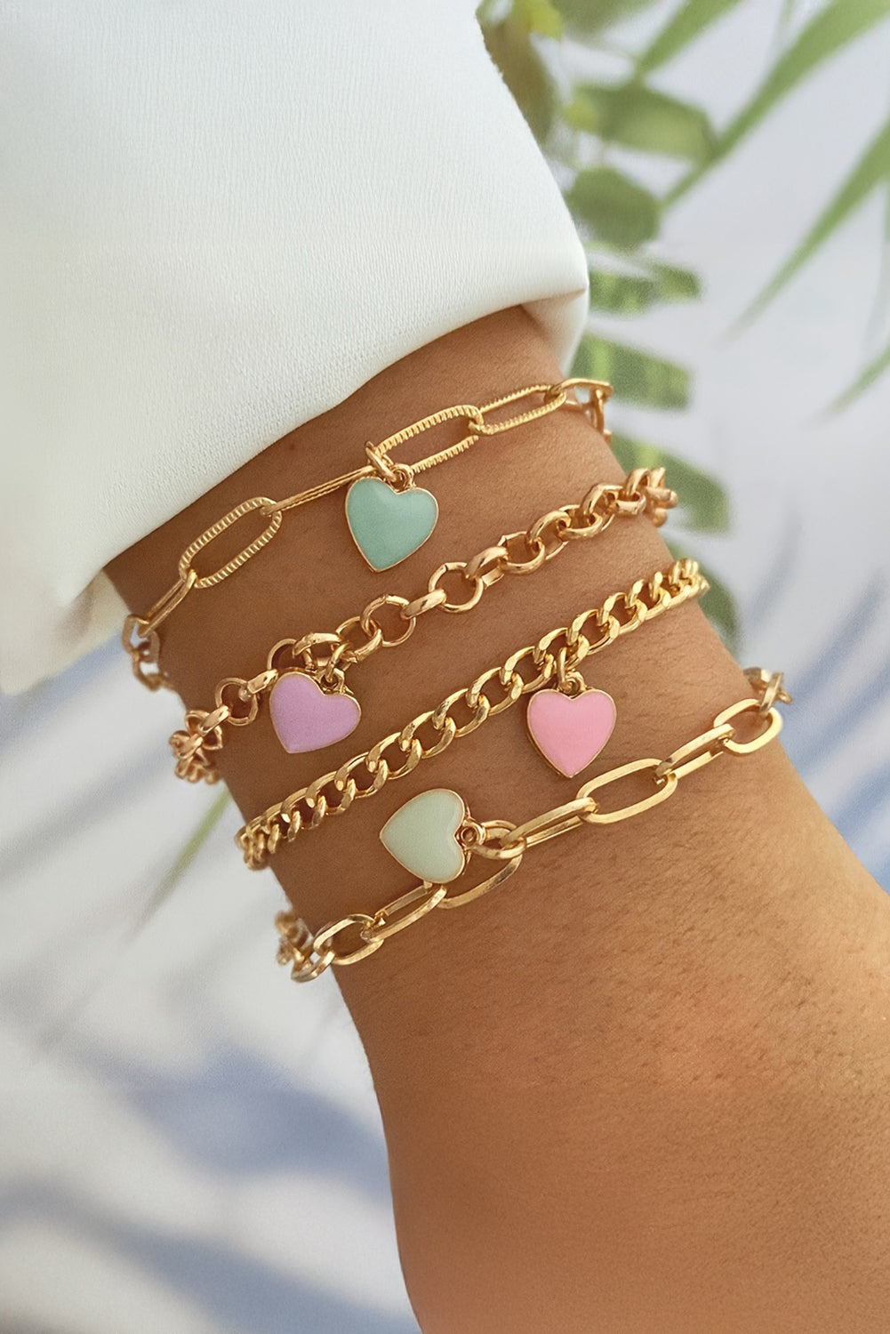 Gold Heart Multi Layer Adjustable Chain Bracelet