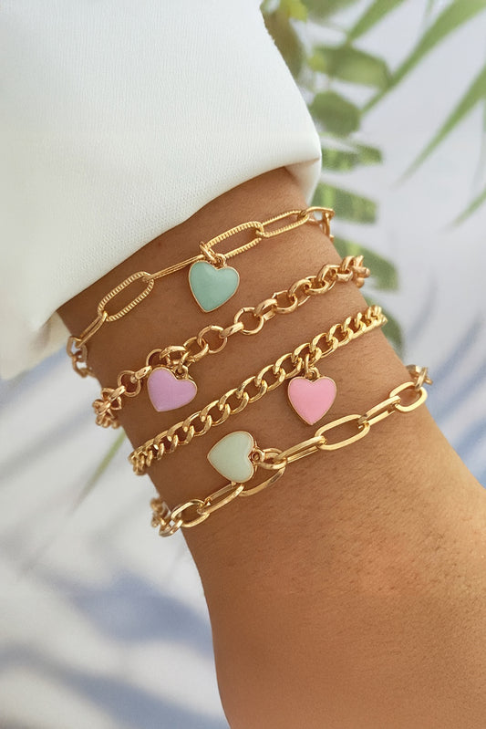 Gold Heart Multi Layer Adjustable Chain Bracelet
