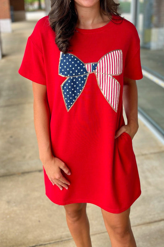 Stars and Stripes Bow T Shirt Dress