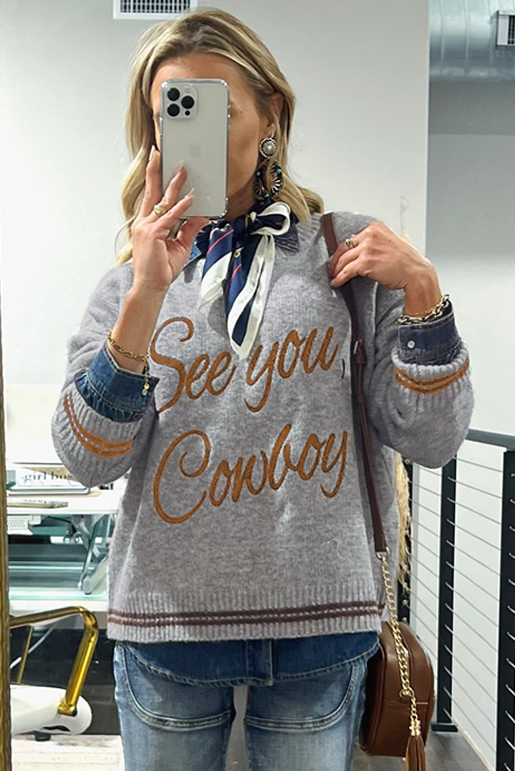 See You Cowboy Embroidered Sweater