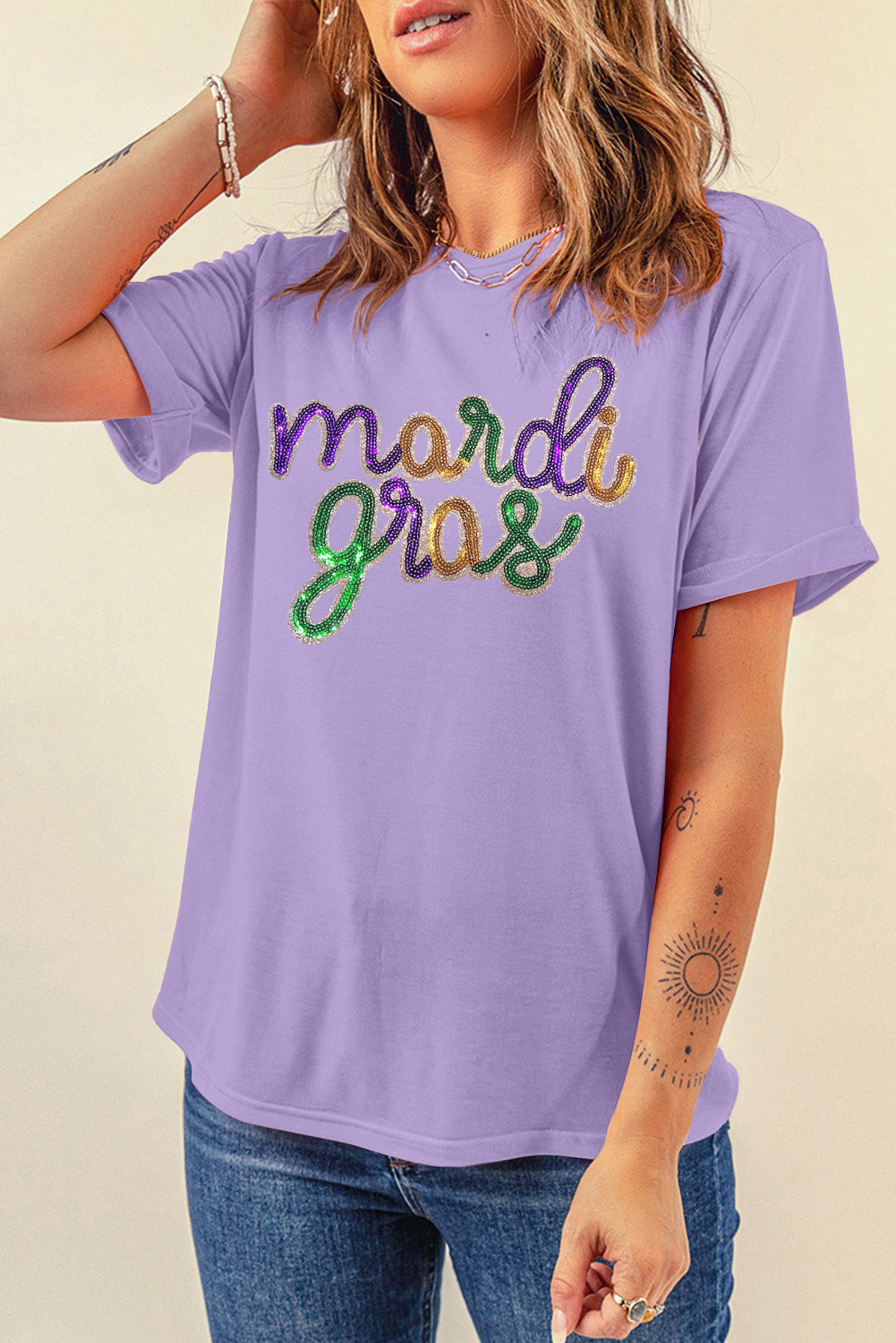 Sequin Mardi Gras Crewneck Tee