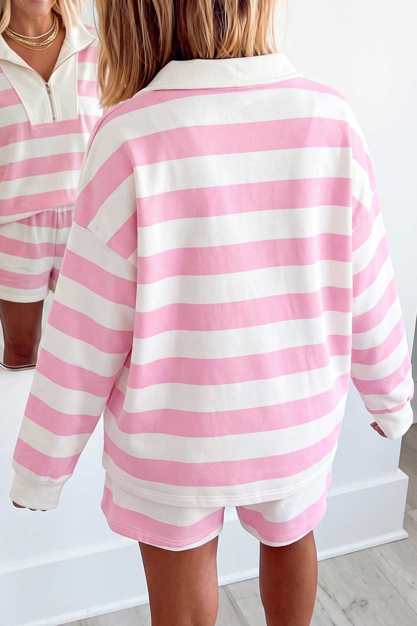 Pink Stripe Shorts Set