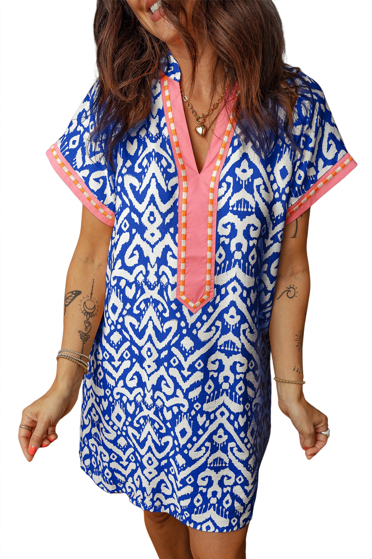 Block Print Shift Mini Dress