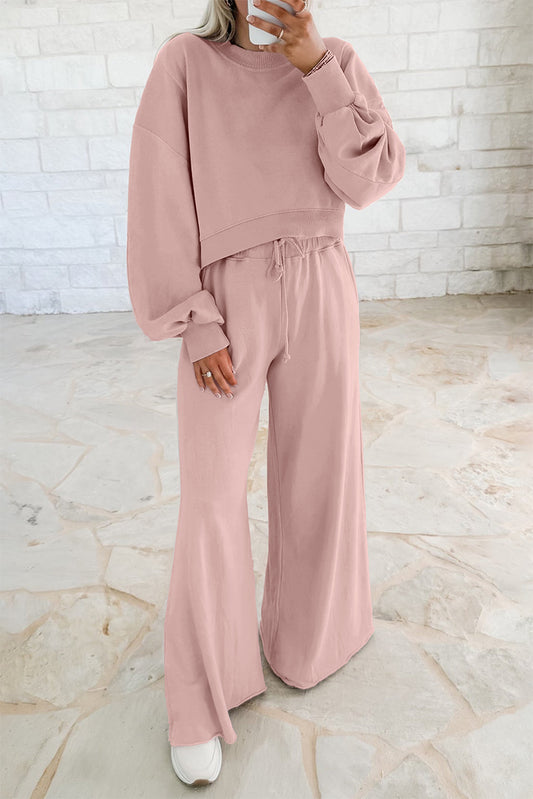 Crop Pullover and Wide Leg Pants Set