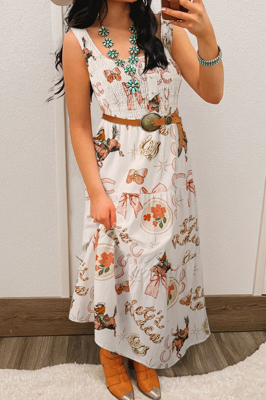 Western Print Sleeveless Midi Dress