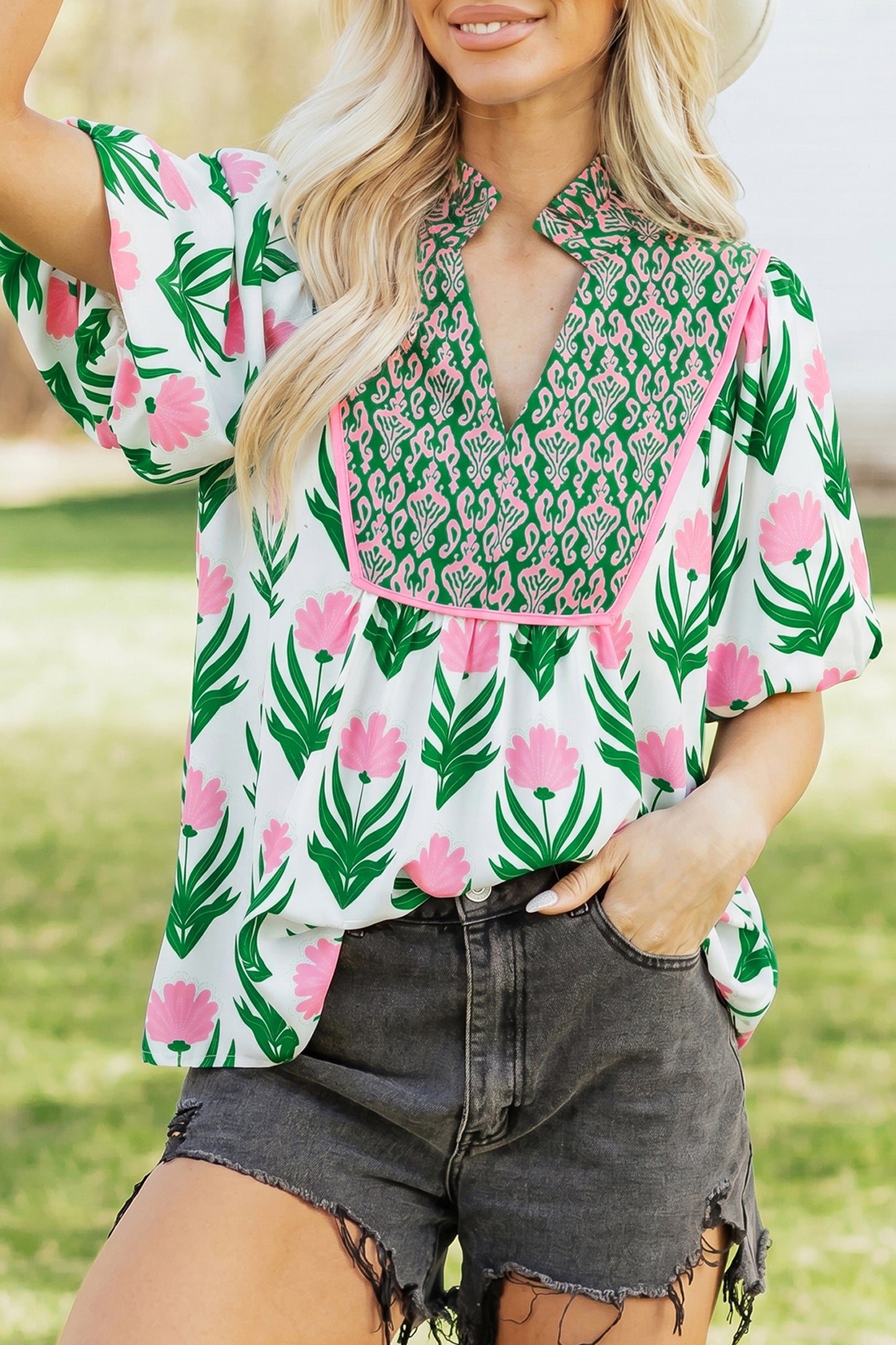Green Floral Blouse