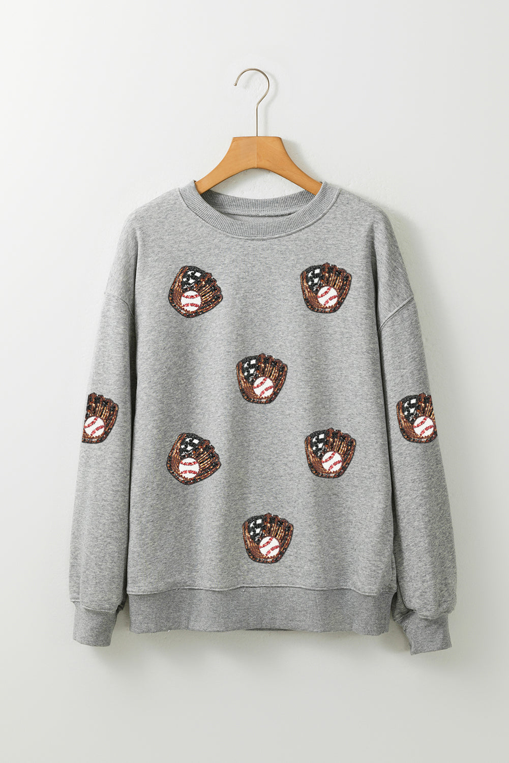 Gray Sequin Baseball Gloves Sweatshirt
