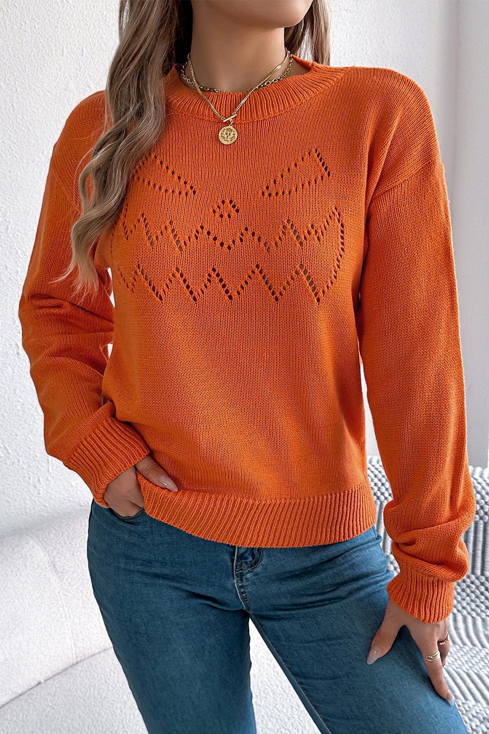 Halloween Jack O' Lantern Pointelle Sweater