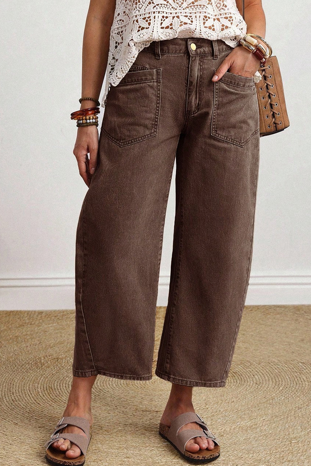 Patch Pocket Ankle-length Barrel Jeans