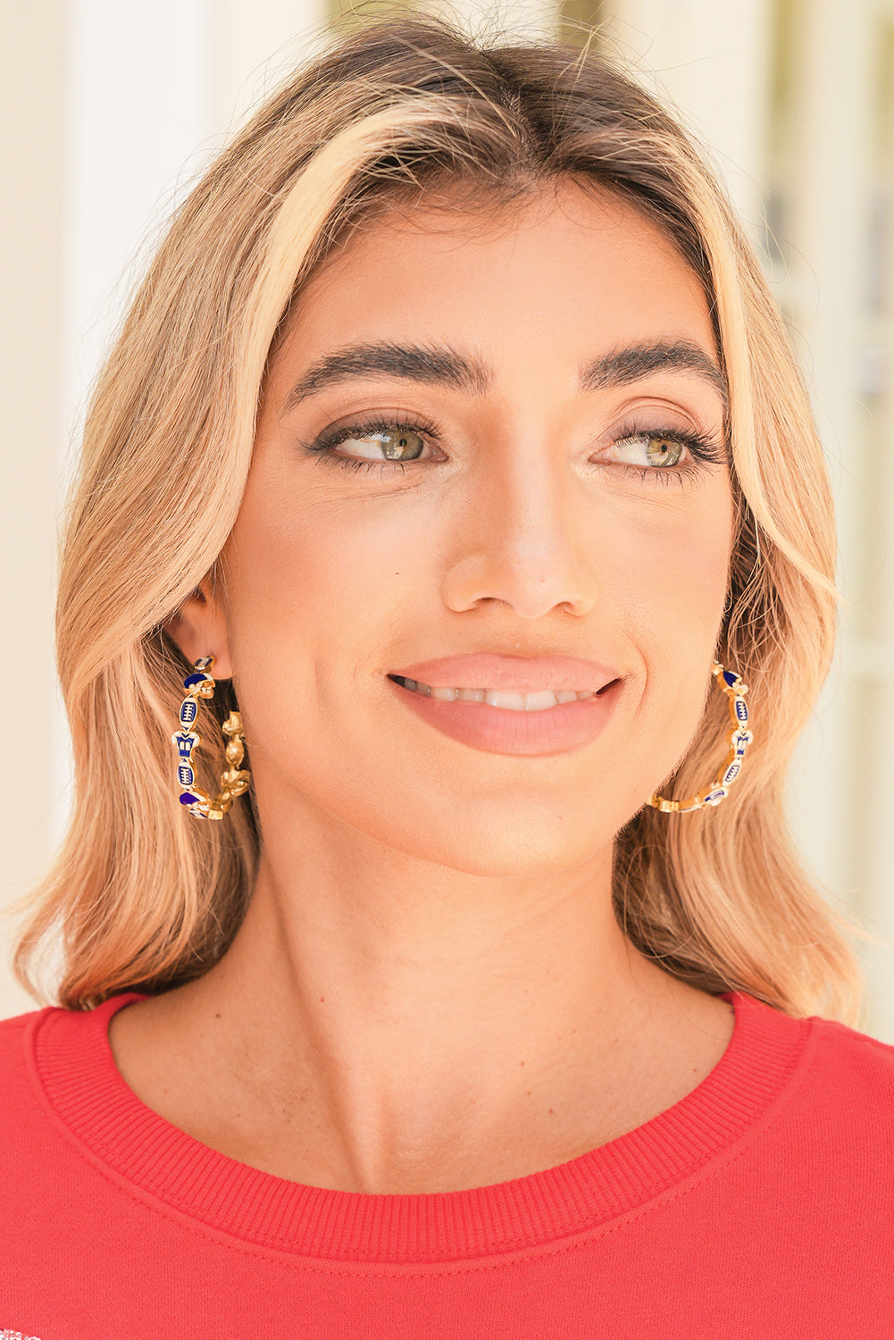 Blue Football Game Day Hoop Earrings