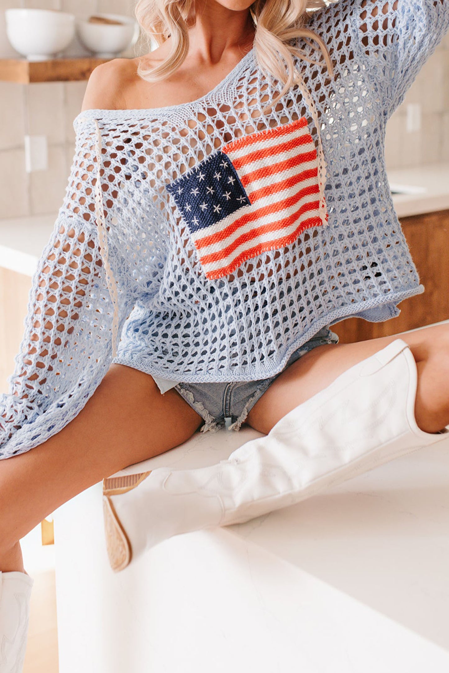 Crochet Knit American Flag Hoodie