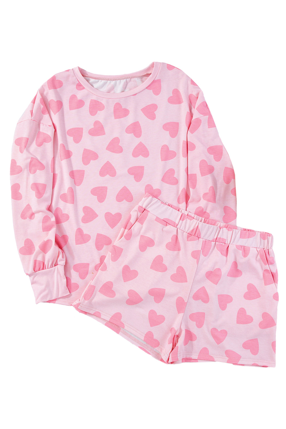Heart Print Long Shorts Loungewear Set