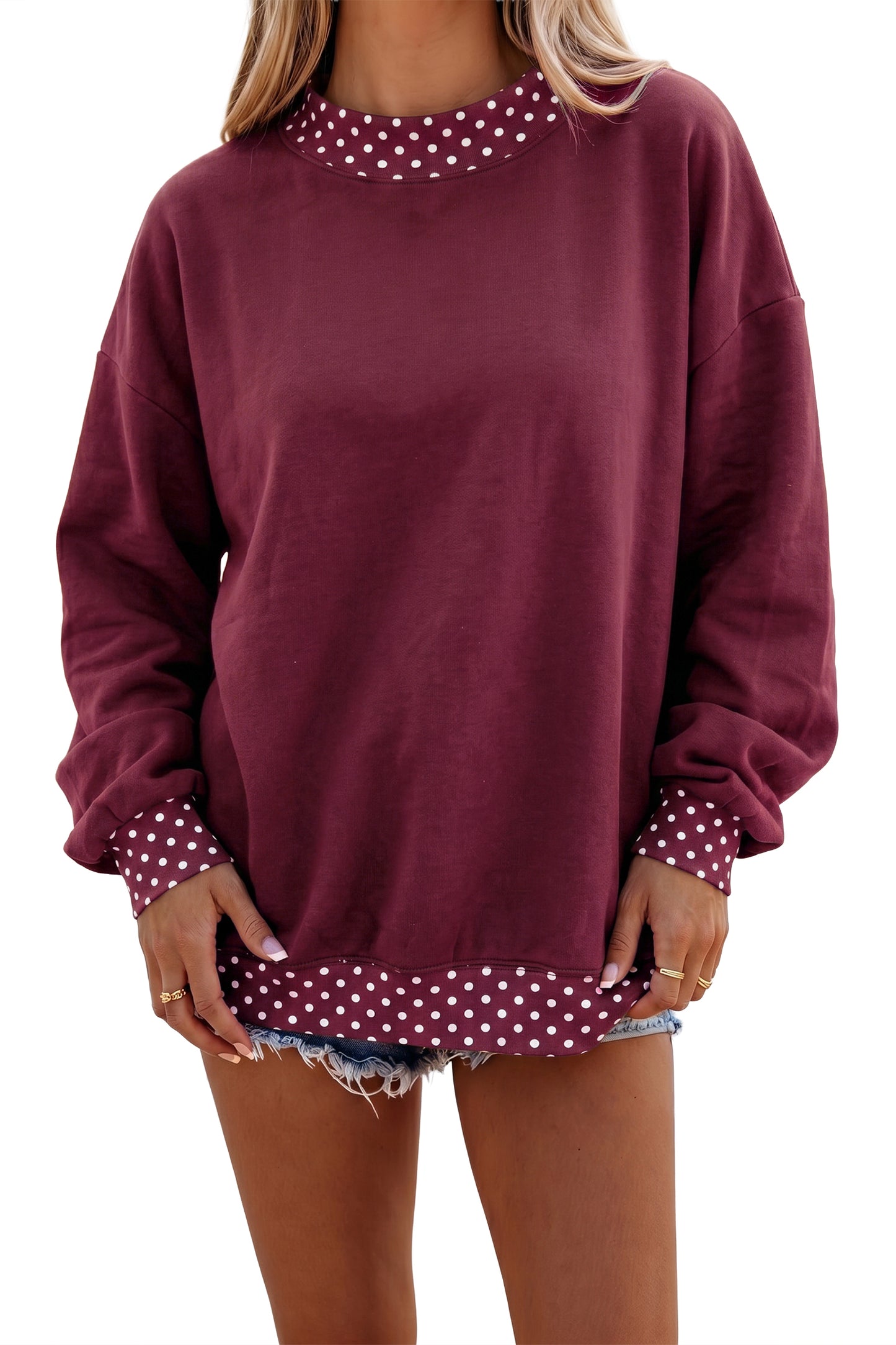 Polka Dot Trim Oversized Sweatshirt