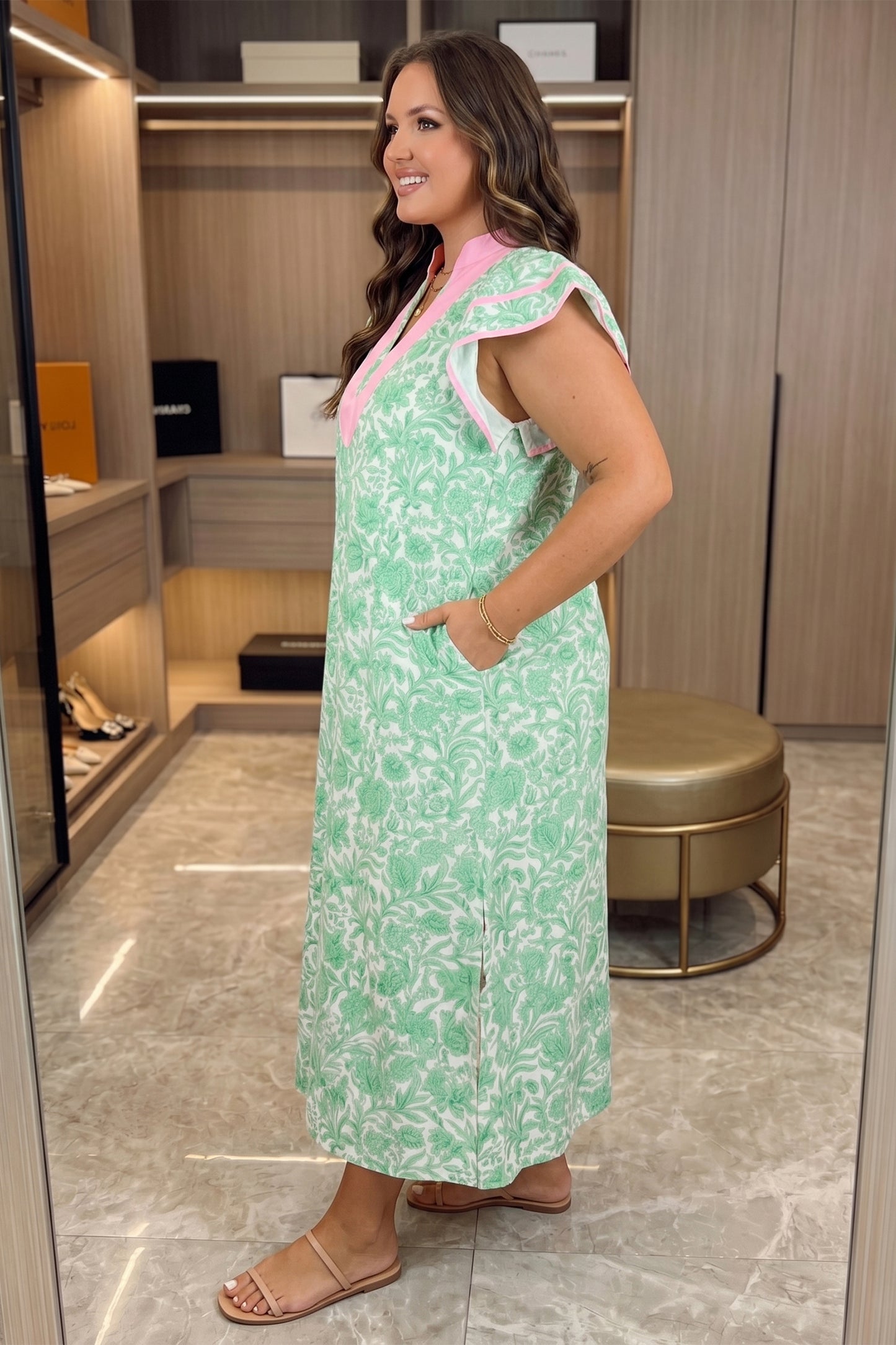 Green Floral Caftan - Plus