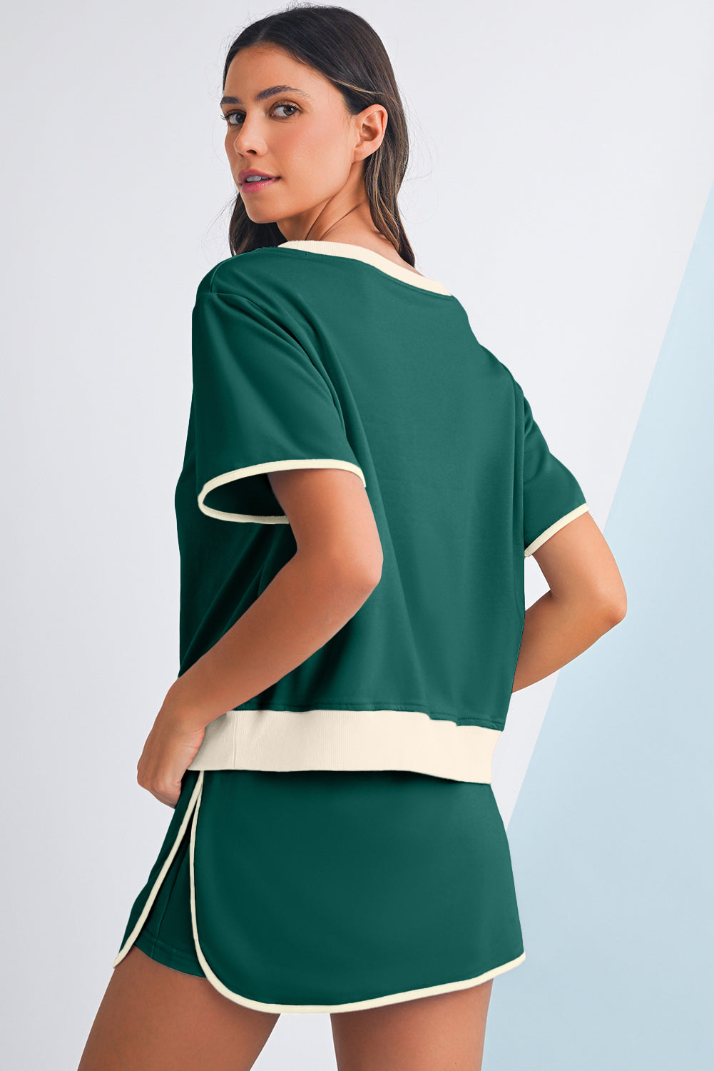 Contrast Trim Skort Set