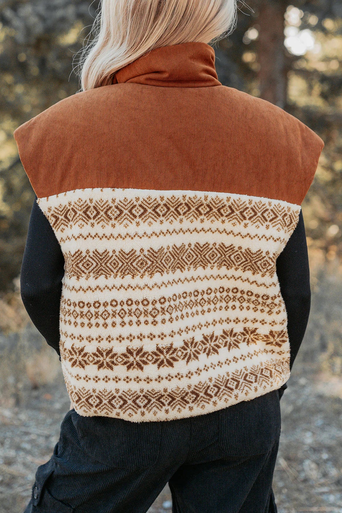 Brown Western Print Fleece Vest