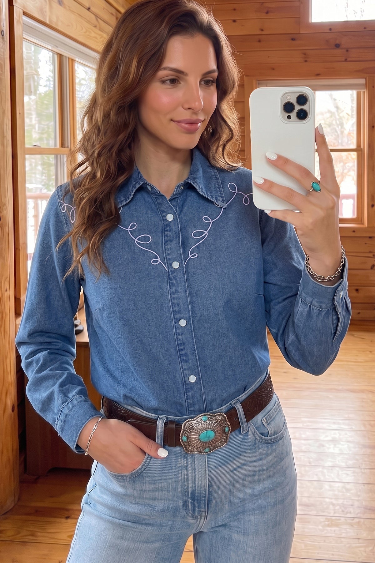 Denim Western Embroidered Shirt