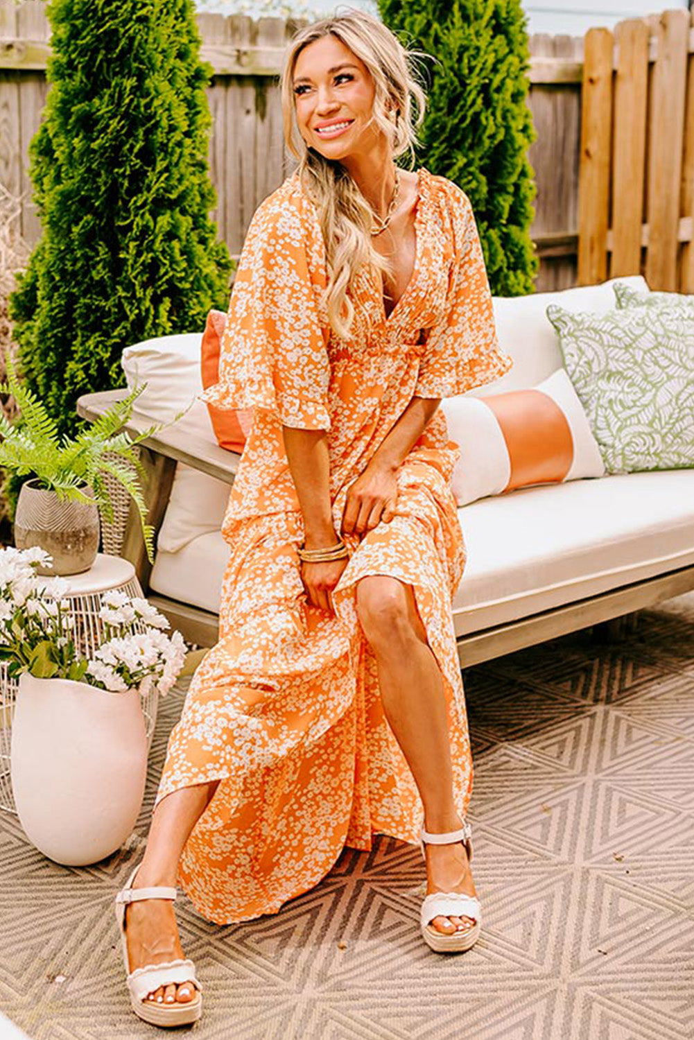 Orange Floral Maxi Dress