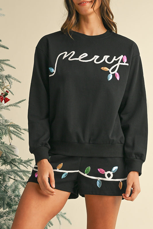 Sequin Christmas Lights Merry Shorts Set