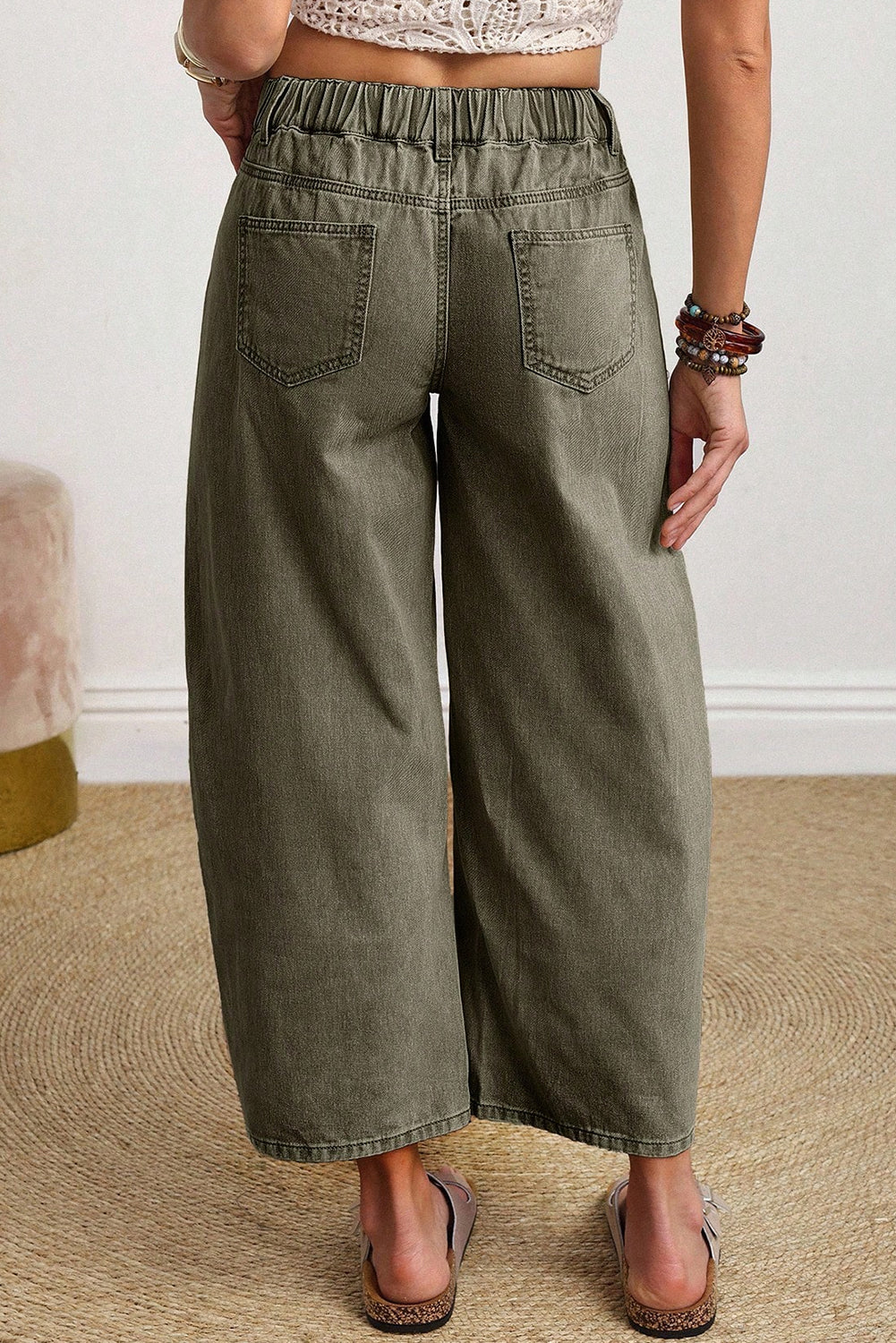 Patch Pocket Ankle-length Barrel Jeans