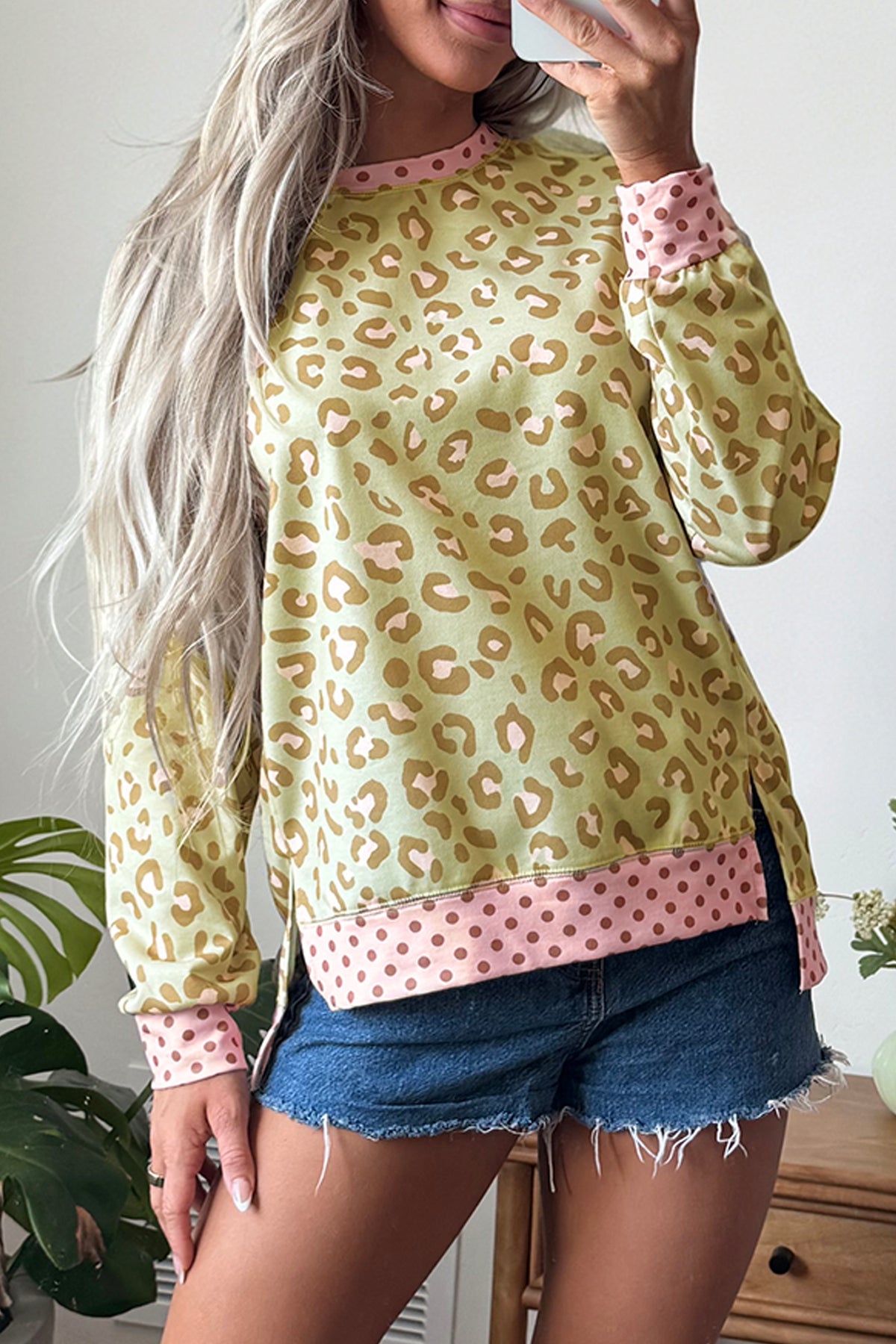 Leopard Polka Dot Trim Top