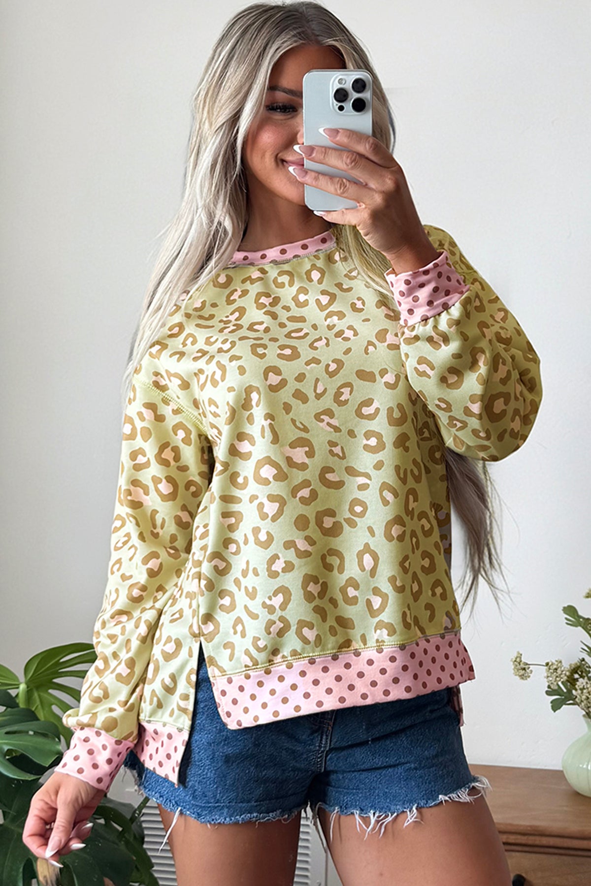 Leopard Polka Dot Trim Top