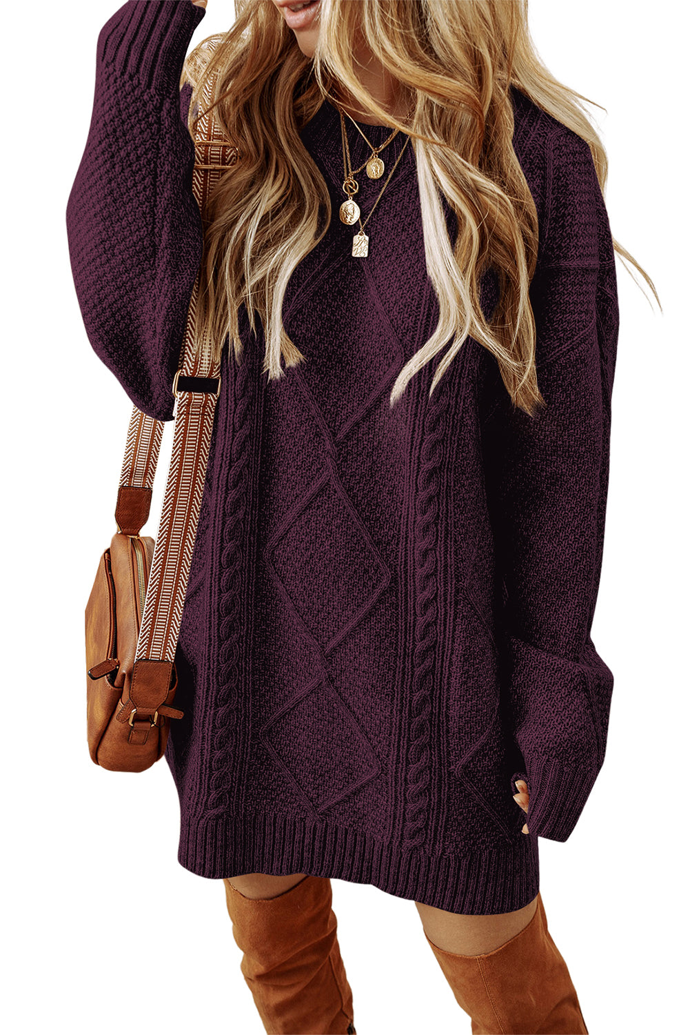 Relaxed Cable Knit  Sweater Dress