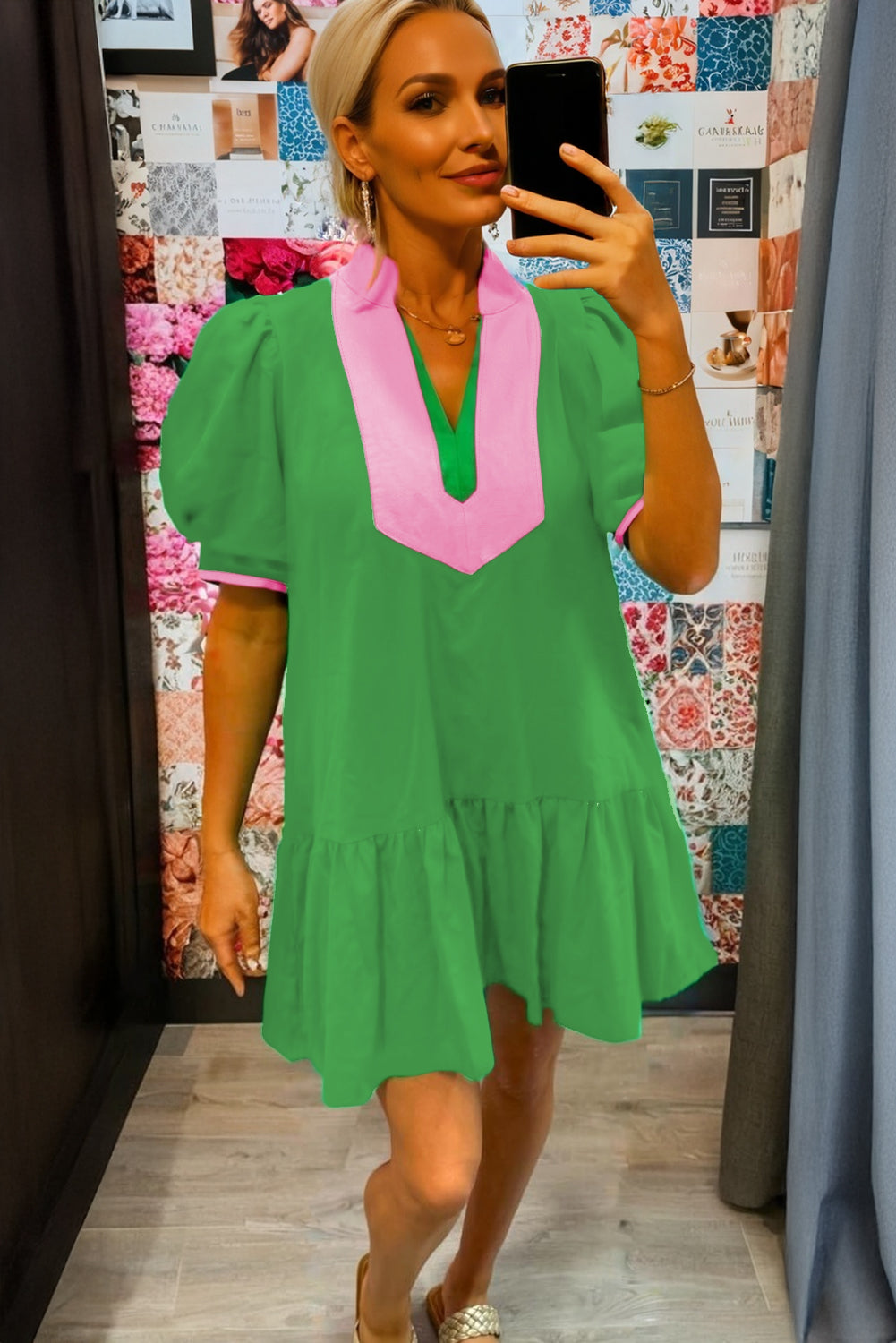Green Split Neck Dress