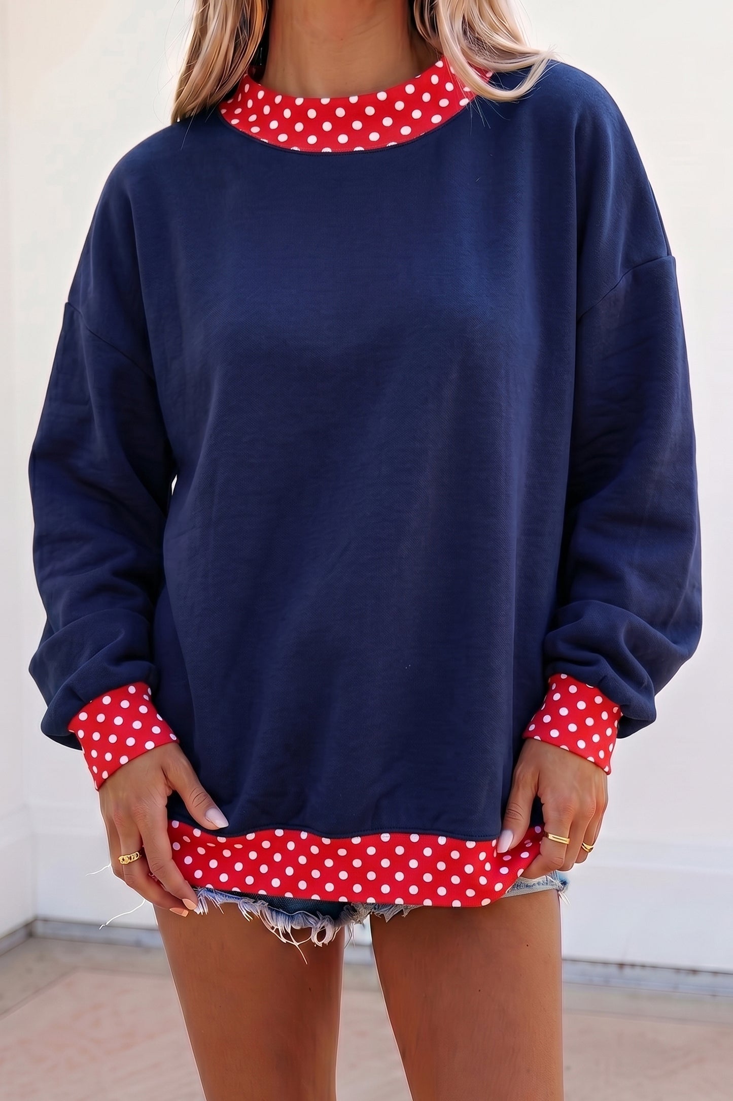Polka Dot Trim Oversized Sweatshirt