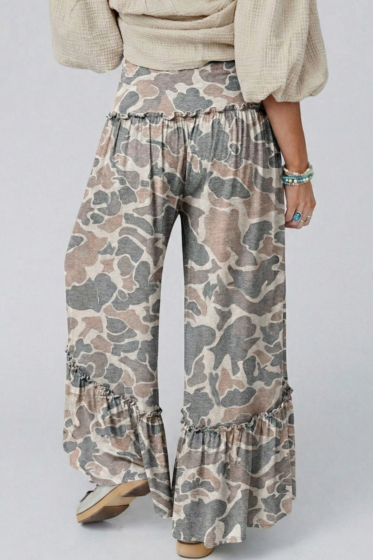 Camo Print Wide Leg Casual Pants