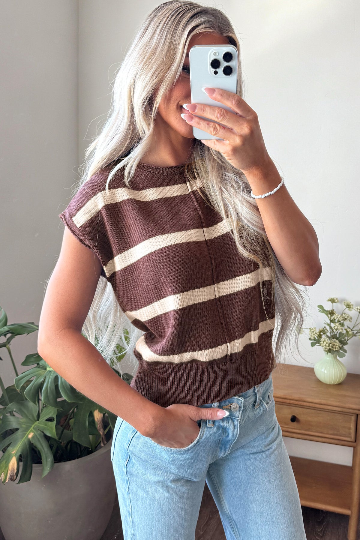 Western Stripe Short Sleeve Sweater
