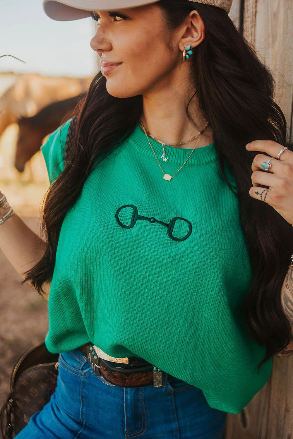 Green Horse Bit Sweater