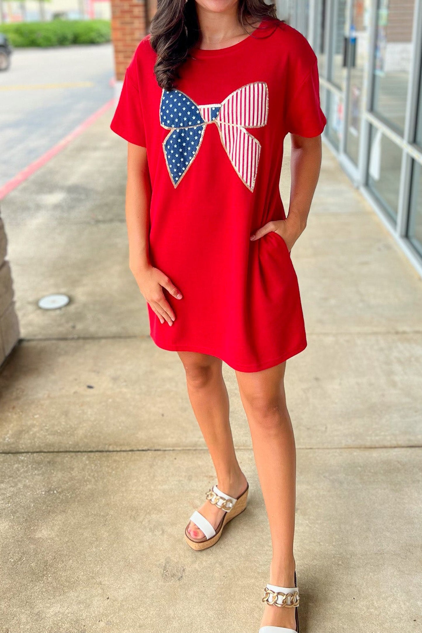 Stars and Stripes Bow T Shirt Dress