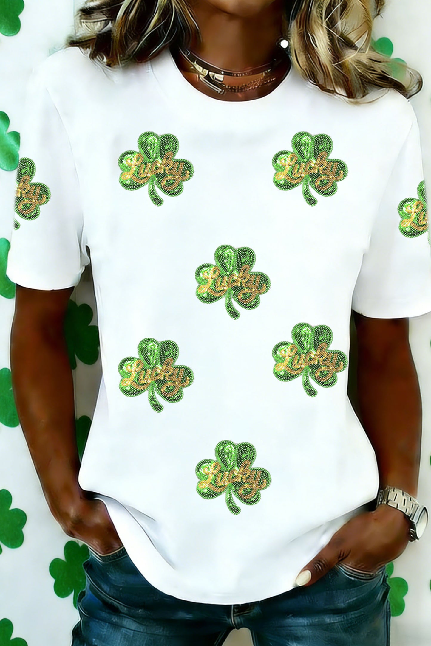 Sequin Lucky Clover Tee