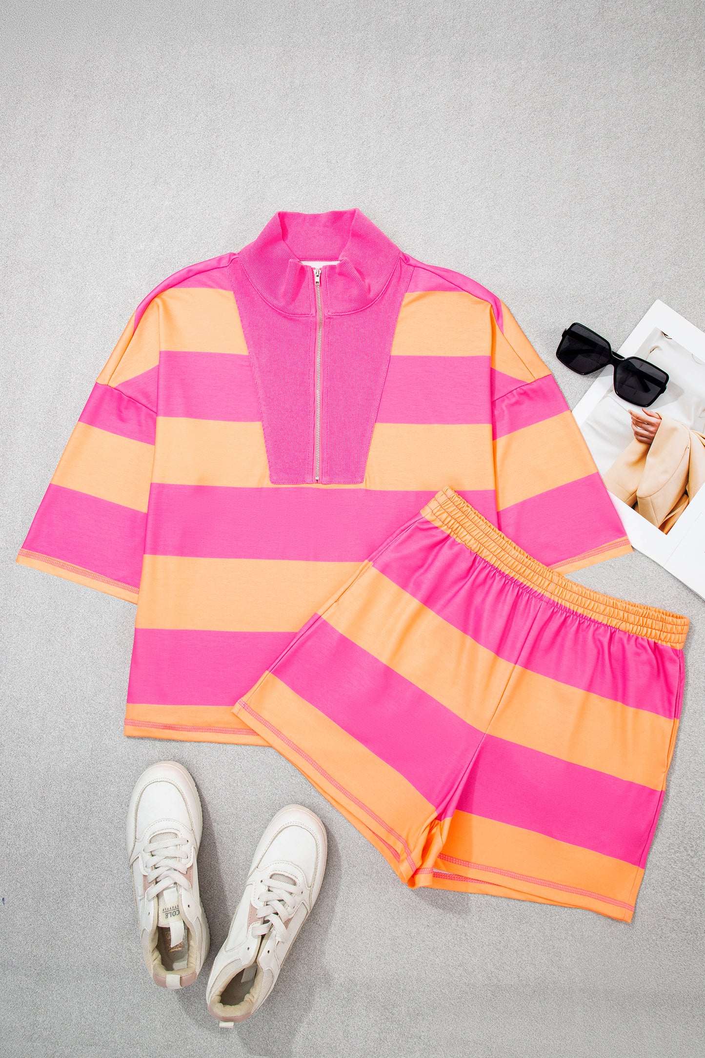Half Zip Tee Two-Piece Set