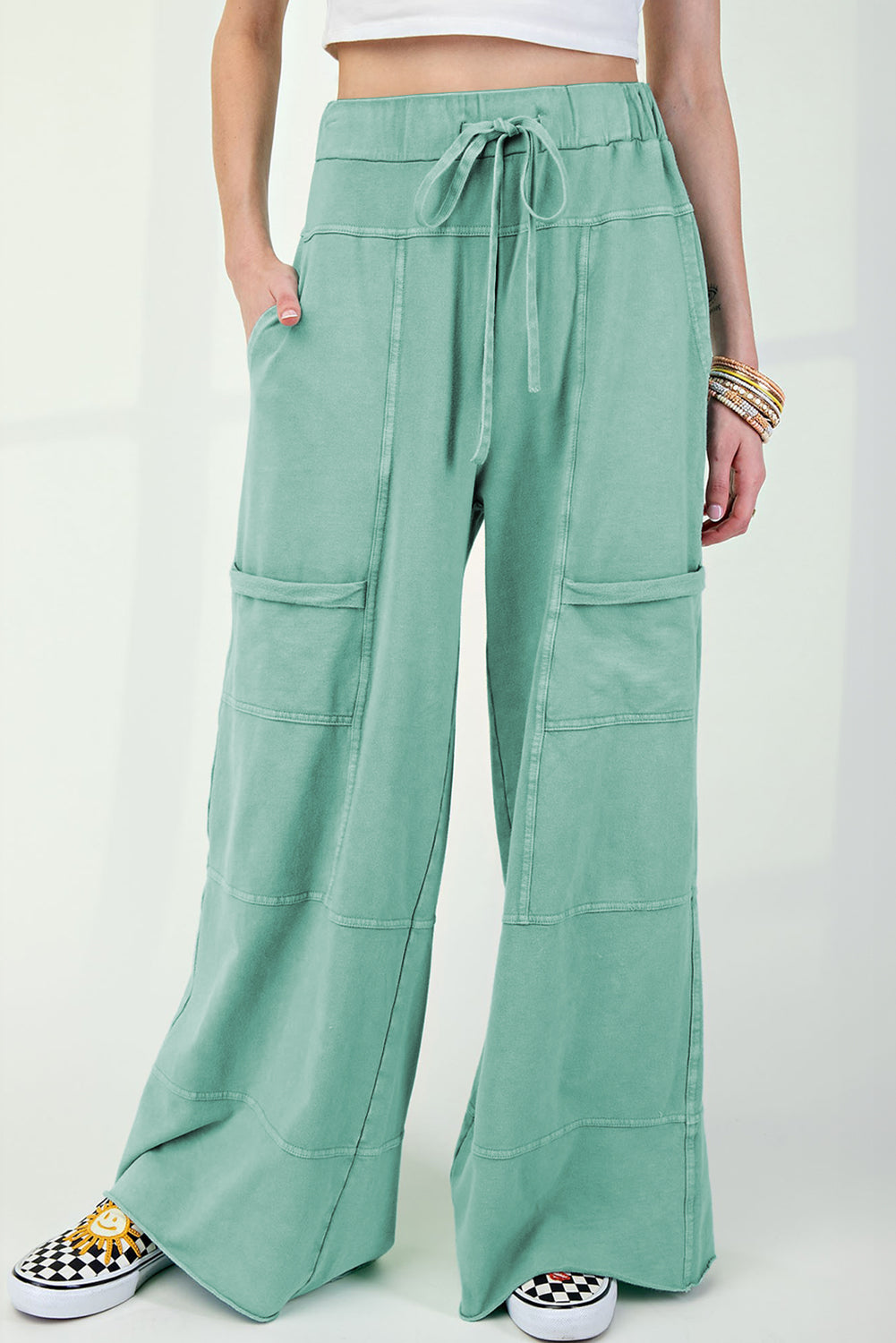 Mineral Wash Wide Leg Cargo Pants