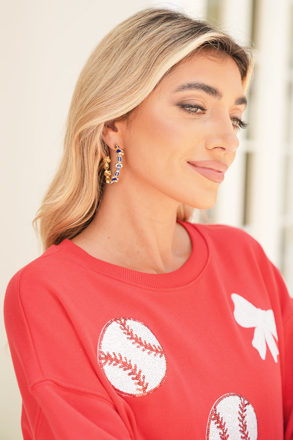 Blue Football Game Day Hoop Earrings
