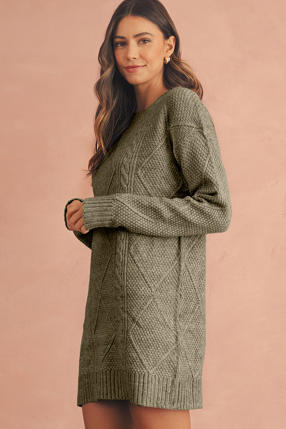 Relaxed Cable Knit  Sweater Dress