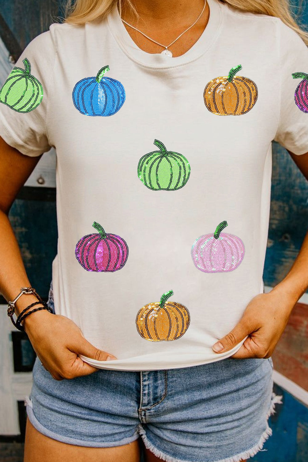 Sequin Pumpkin Patched T Shirt